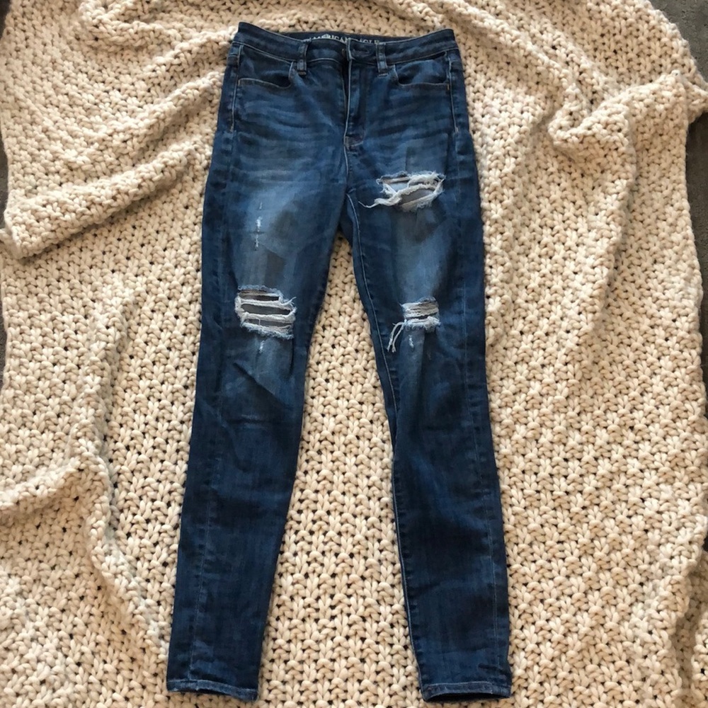 High Rise Distressed Blue Jeans